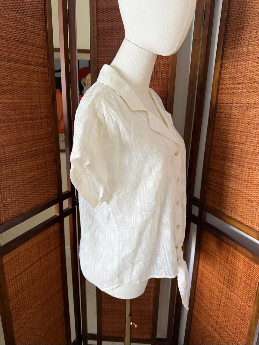 Anthropologie X Pilcro White Tie-Front Textured Camp Shirt M 100% Cotton